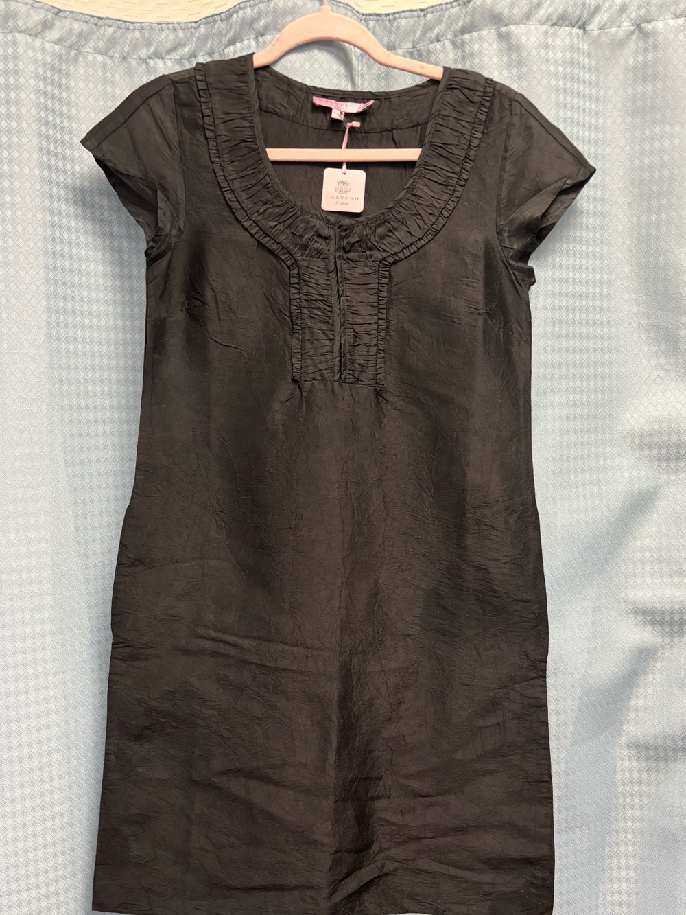 NWT Calypso NWT XS Black Short Sleeve Ruffle-Trim Dress